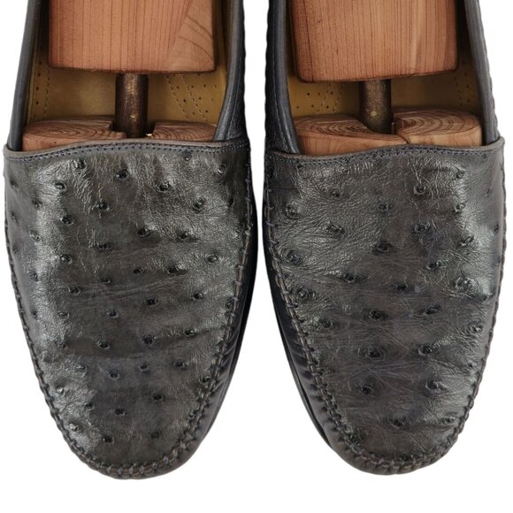 Avventura Exotic Gray Grey Ostrich Leather Dress Shoes Men Size 9.5M Moc Loafers - Picture 2 of 12